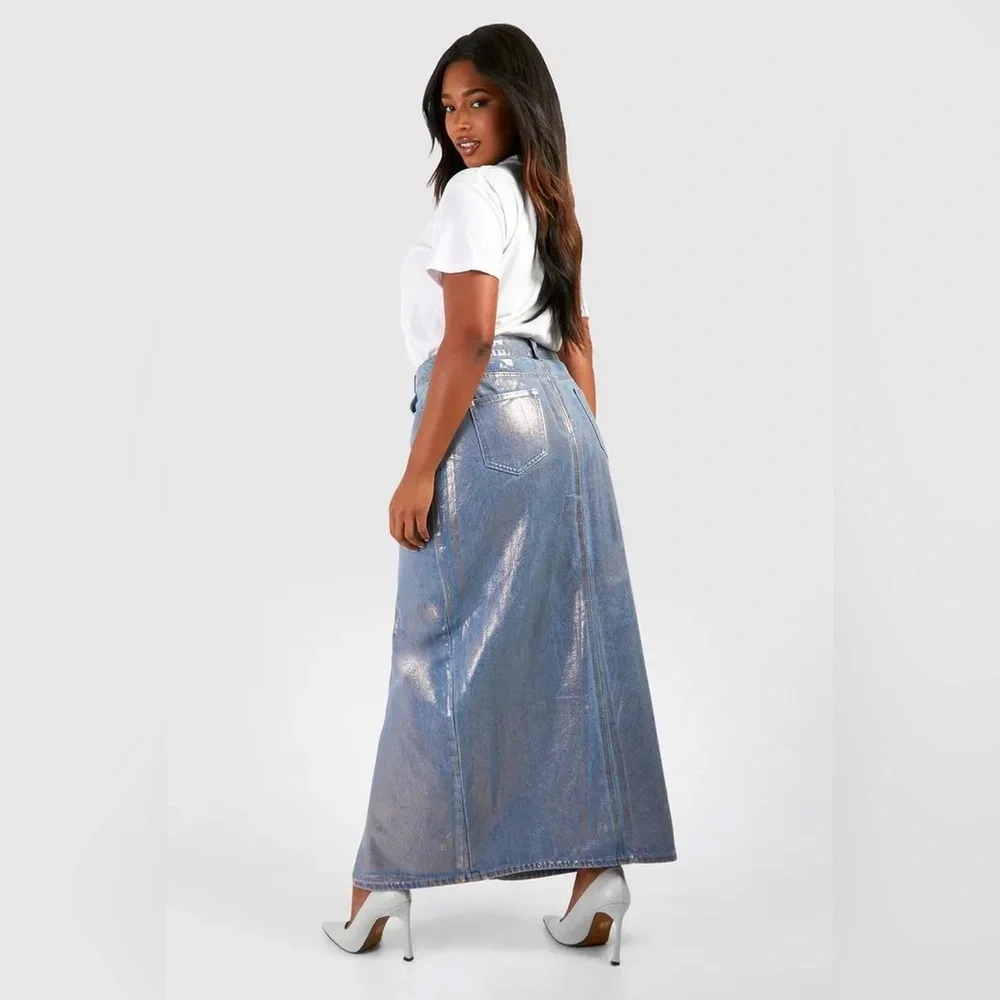 Metallic Denim Maxi Skirt - Picture 2 of 2
